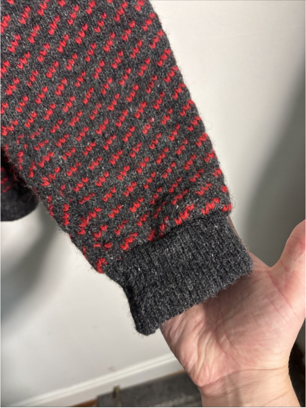 VTG LL Bean Birdseye Norwegian Sweater Men’s Large Tall Wool Made In Norway Red - Picture 5 of 8